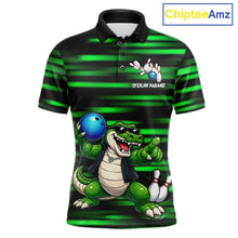 Load image into Gallery viewer, Funny Crocodile Bowling Jersey For Men Personalized Green Strike Lightning Team Bowling Attire NYN3228