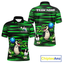 Load image into Gallery viewer, Funny Crocodile Bowling Jersey For Men Personalized Green Strike Lightning Team Bowling Attire NYN3228