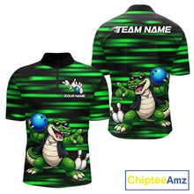 Load image into Gallery viewer, Funny Crocodile Bowling Jersey For Men Personalized Green Strike Lightning Team Bowling Attire NYN3228