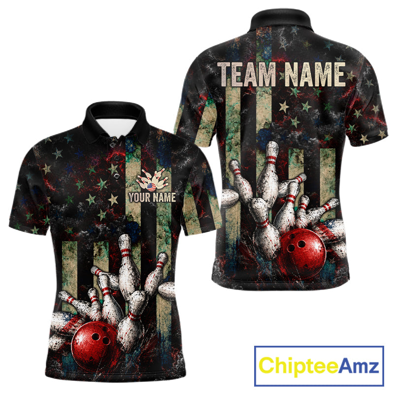 Personalized American Flag Grunge Bowling Shirt For Men Custom Splatter Outfit Bowling Jersey NYN3231