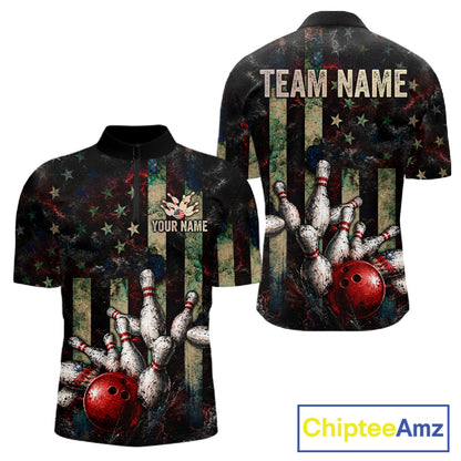 Personalized American Flag Grunge Bowling Shirt For Men Custom Splatter Outfit Bowling Jersey NYN3231