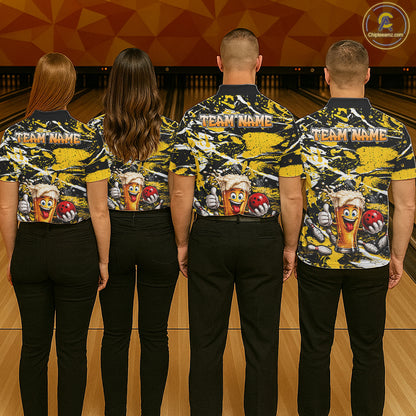 Yellow, White And Black Splatter Funny Beer Bowling Shirt For Women Custom Outfit Bowling Jersey NYN3235