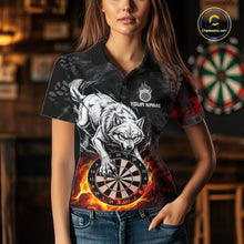 Load image into Gallery viewer, Fire Flame Funny Wolf Darts Polo &amp; 1/4 Zip For Women Personalized Grunge Dart Team Shirts | Red NYN3236