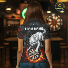 Load image into Gallery viewer, Fire Flame Funny Wolf Darts Polo &amp; 1/4 Zip For Women Personalized Grunge Dart Team Shirts | Red NYN3236