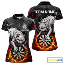 Load image into Gallery viewer, Fire Flame Funny Wolf Darts Polo &amp; 1/4 Zip For Women Personalized Grunge Dart Team Shirts | Red NYN3236