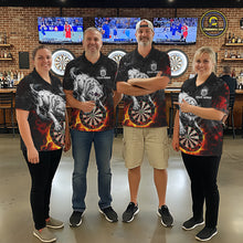 Load image into Gallery viewer, Fire Flame Funny Wolf Darts Polo &amp; 1/4 Zip For Women Personalized Grunge Dart Team Shirts | Red NYN3236