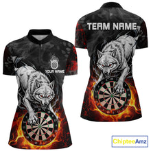 Load image into Gallery viewer, Fire Flame Funny Wolf Darts Polo &amp; 1/4 Zip For Women Personalized Grunge Dart Team Shirts | Red NYN3236