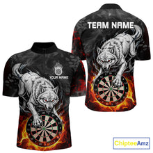 Load image into Gallery viewer, Fire Flame Funny Wolf Darts Polo &amp; 1/4 Zip For Men Personalized Grunge Dart Team Shirts | Red NYN3236