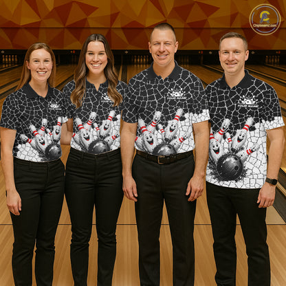 White And Black Cracked Funny Pins & Ball Bowling Shirt For Men Custom Outfit Team Bowling Jersey NYN3238