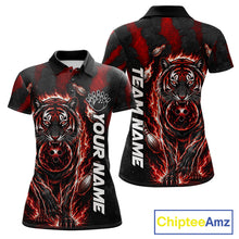 Load image into Gallery viewer, Fire Flame Tiger Red Claws women's bowling polo shirt custom bowling team jersey, personalized bowling uniform