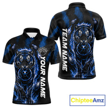 Load image into Gallery viewer, Fire Flame Tiger Blue Claws men's bowling polo shirt custom bowling team jersey, personalized bowling apparel