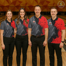 Load image into Gallery viewer, Men women bowling team wearing Black Grey Red Grunge patriotic bowling uniforms and custom team jerseys