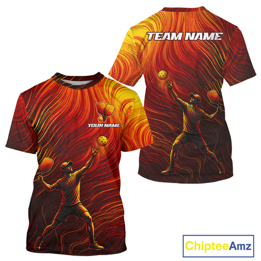 Custom Orange Swirling Wave Pickleball Shirt For Men Personalized Name Pickleball Team Jersey NYN4118
