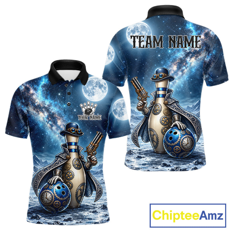 Custom Bowling Polo 1/4-Zip Shirt For Men Gunslinger Bowling Pin & Ball Vintage Bowler Team Jersey NYN4500