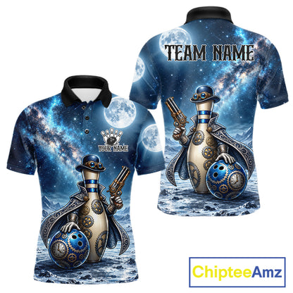 Custom Bowling Polo 1/4-Zip Shirt For Men Gunslinger Bowling Pin & Ball Vintage Bowler Team Jersey NYN4500