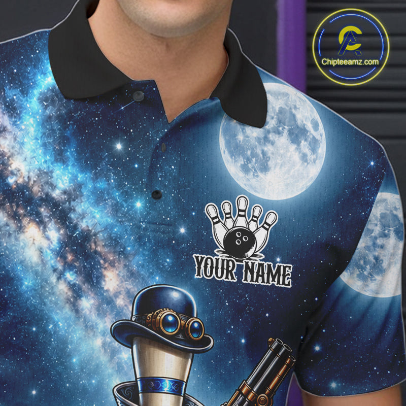 Custom Bowling Polo 1/4-Zip Shirt For Men Gunslinger Bowling Pin & Ball Vintage Bowler Team Jersey NYN4500