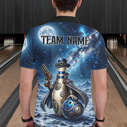 Custom Bowling Polo 1/4-Zip Shirt For Men Gunslinger Bowling Pin & Ball Vintage Bowler Team Jersey NYN4500