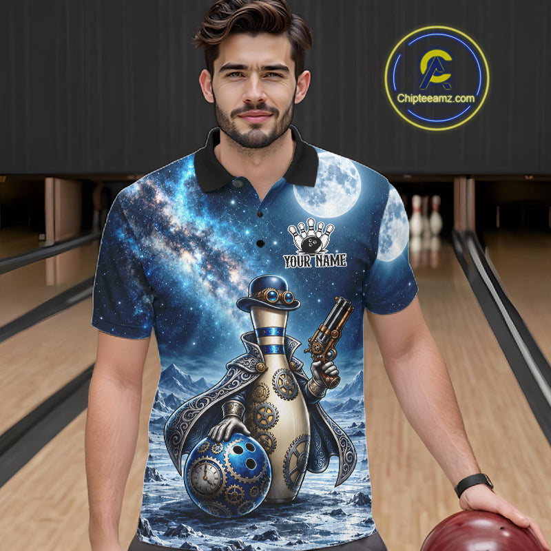 Custom Bowling Polo 1/4-Zip Shirt For Men Gunslinger Bowling Pin & Ball Vintage Bowler Team Jersey NYN4500
