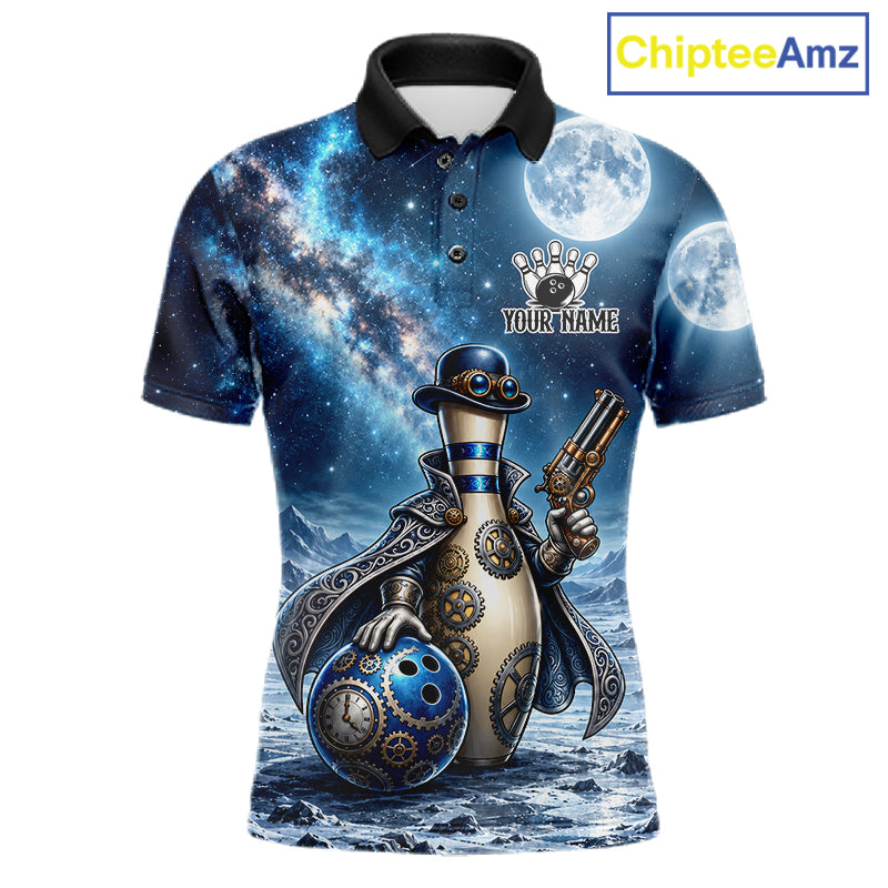 Custom Bowling Polo 1/4-Zip Shirt For Men Gunslinger Bowling Pin & Ball Vintage Bowler Team Jersey NYN4500
