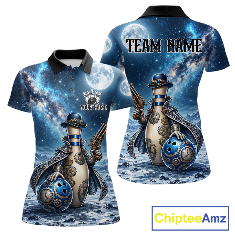 Custom Bowling Polo 1/4-Zip Shirt For Men Gunslinger Bowling Pin & Ball Vintage Bowler Team Jersey NYN4500