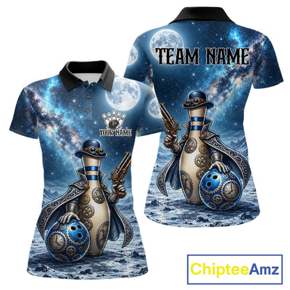 Custom Bowling Polo 1/4-Zip Shirt For Men Gunslinger Bowling Pin & Ball Vintage Bowler Team Jersey NYN4500