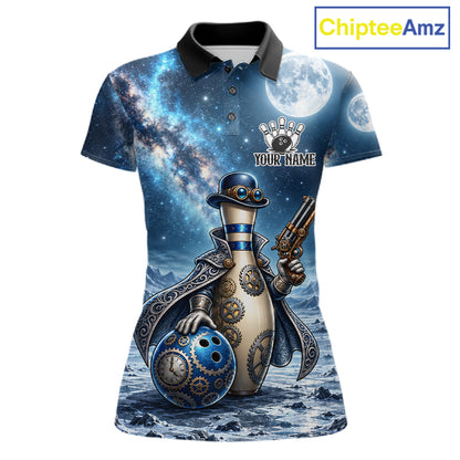 Custom Bowling Polo 1/4-Zip Shirt For Men Gunslinger Bowling Pin & Ball Vintage Bowler Team Jersey NYN4500