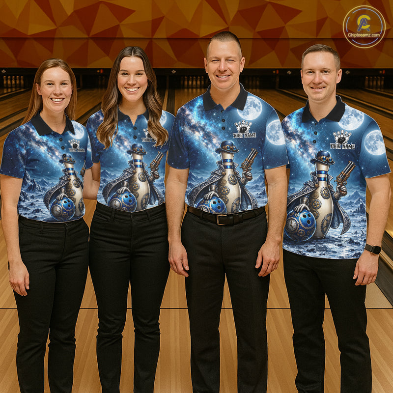 Custom Bowling Polo 1/4-Zip Shirt For Men Gunslinger Bowling Pin & Ball Vintage Bowler Team Jersey NYN4500