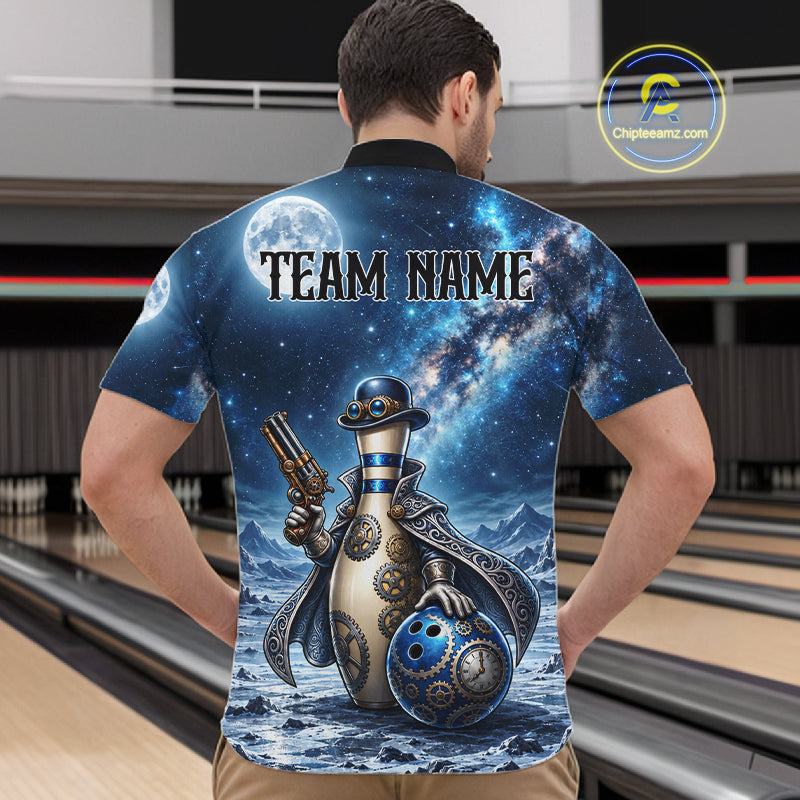 Custom Bowling Polo 1/4-Zip Shirt For Men Gunslinger Bowling Pin & Ball Vintage Bowler Team Jersey NYN4500