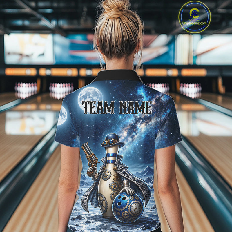 Custom Bowling Polo 1/4-Zip Shirt For Men Gunslinger Bowling Pin & Ball Vintage Bowler Team Jersey NYN4500