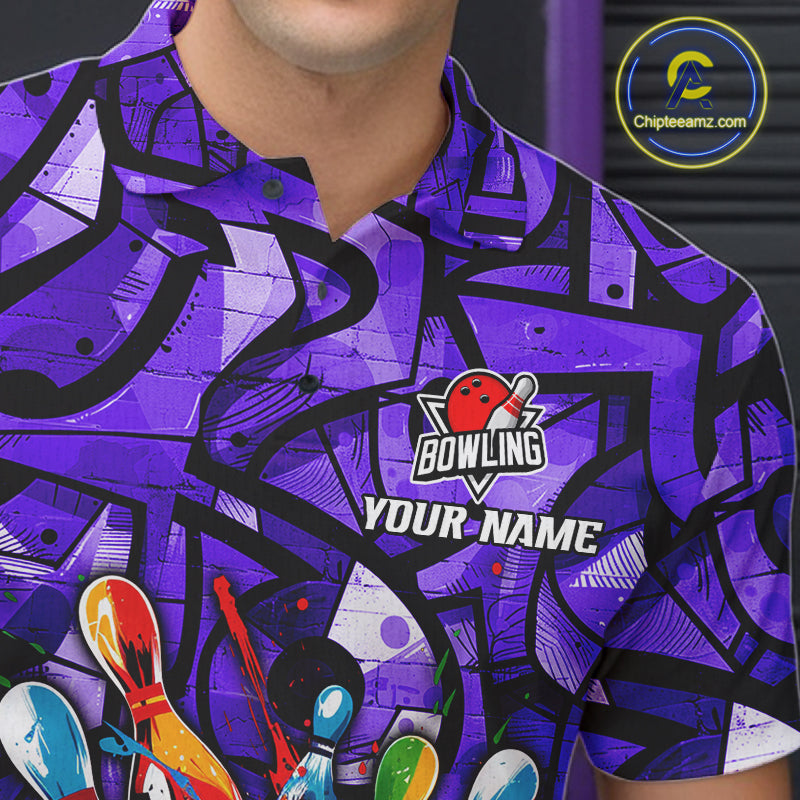 Purple Graffiti Women Bowling Polo Quarter Zip Shirt Custom Splash Bowling Team League Jerseys NYN4502