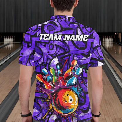 Purple Graffiti Women Bowling Polo Quarter Zip Shirt Custom Splash Bowling Team League Jerseys NYN4502