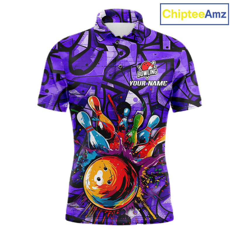 Purple Graffiti Women Bowling Polo Quarter Zip Shirt Custom Splash Bowling Team League Jerseys NYN4502