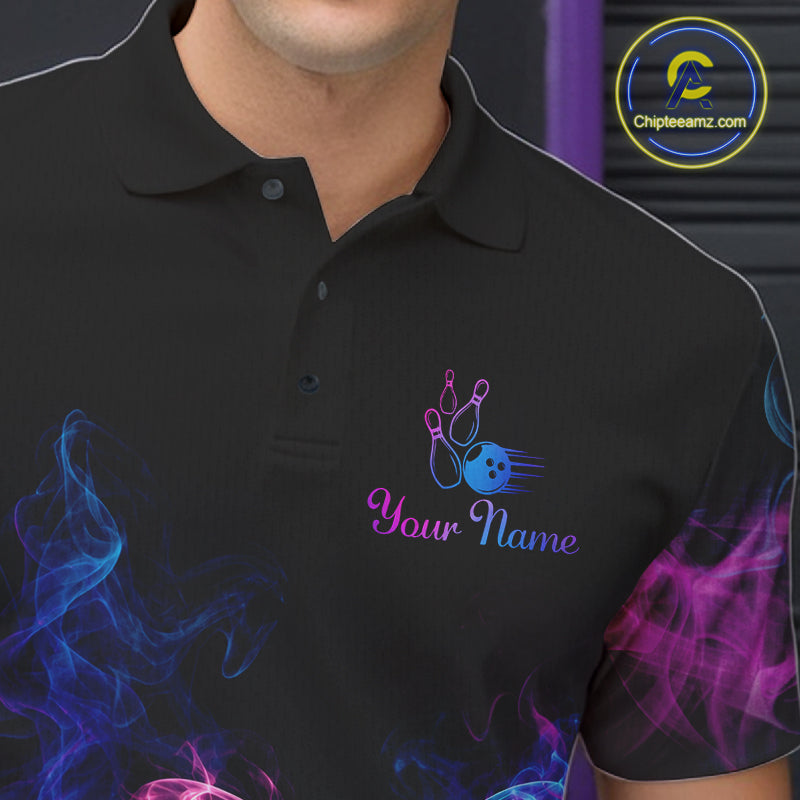 Custom Butterfly Bowling Polo 1/4-Zip Shirt For Women Glowing Purple Blue Smoke Butterfly Bowling Team Jersey NYN4505