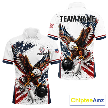 Patriotic Bowling Shirt For Women Custom American Flag Bowling Polo 1/4-Zip Eagle Retro Bowling Jersey NYN4508