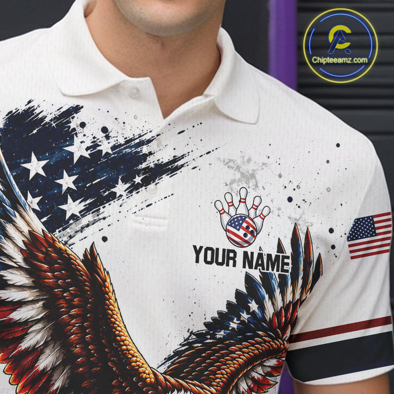 Patriotic Bowling Shirt For Women Custom American Flag Bowling Polo 1/4-Zip Eagle Retro Bowling Jersey NYN4508