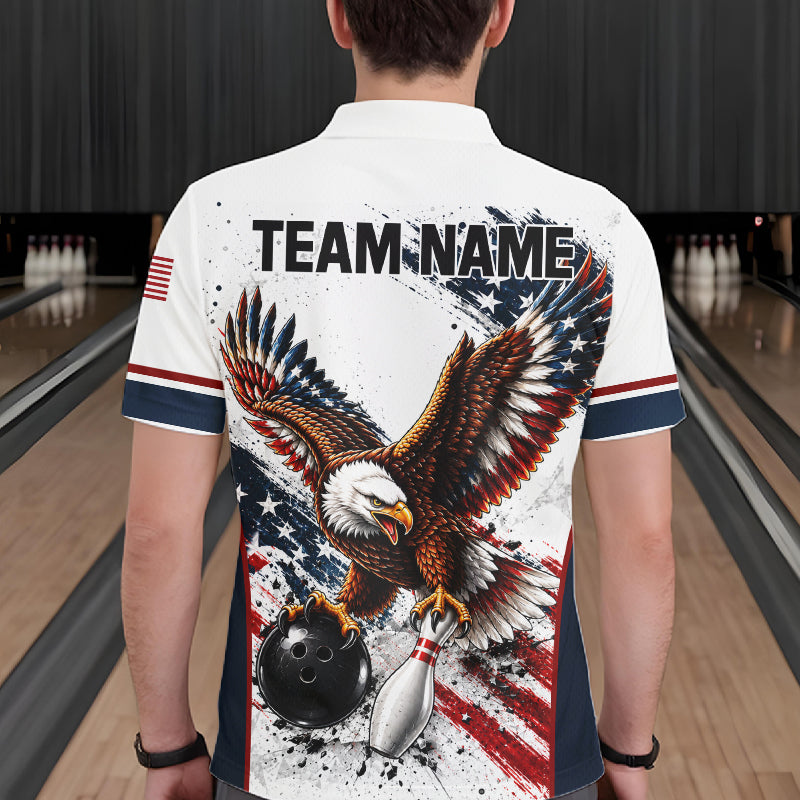 Patriotic Bowling Shirt For Women Custom American Flag Bowling Polo 1/4-Zip Eagle Retro Bowling Jersey NYN4508