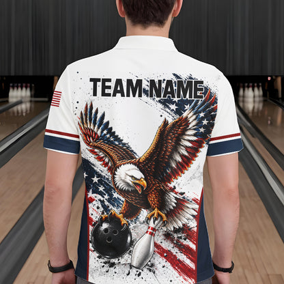 Patriotic Bowling Shirt For Women Custom American Flag Bowling Polo 1/4-Zip Eagle Retro Bowling Jersey NYN4508