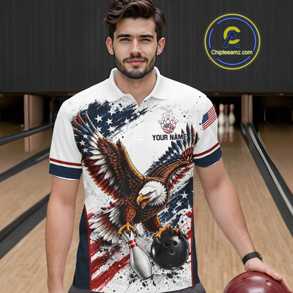 Patriotic Bowling Shirt For Women Custom American Flag Bowling Polo 1/4-Zip Eagle Retro Bowling Jersey NYN4508