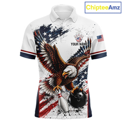 Patriotic Bowling Shirt For Women Custom American Flag Bowling Polo 1/4-Zip Eagle Retro Bowling Jersey NYN4508