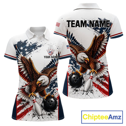 Patriotic Bowling Shirt For Men Custom American Flag Bowling Polo 1/4-Zip Eagle Retro Bowling Jersey NYN4508