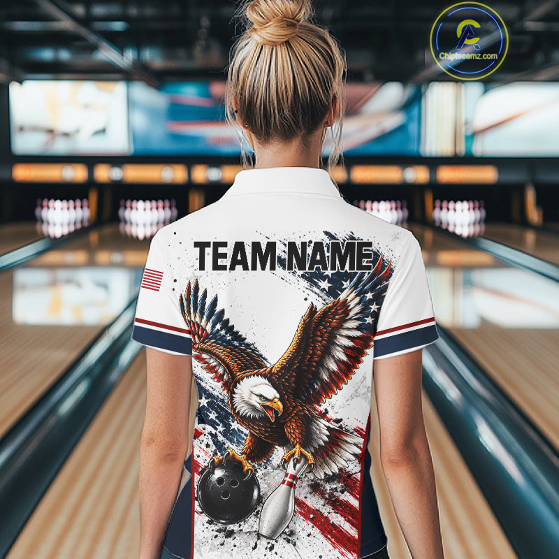 Patriotic Bowling Shirt For Men Custom American Flag Bowling Polo 1/4-Zip Eagle Retro Bowling Jersey NYN4508