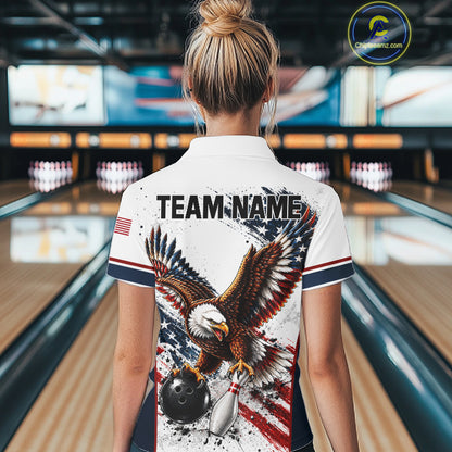 Patriotic Bowling Shirt For Men Custom American Flag Bowling Polo 1/4-Zip Eagle Retro Bowling Jersey NYN4508
