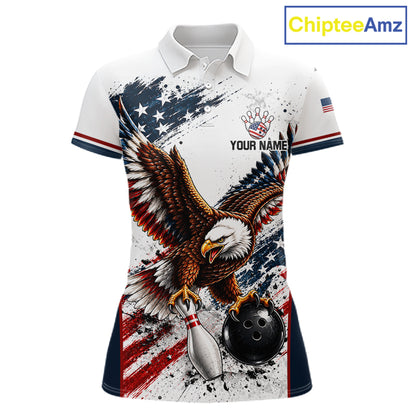 Patriotic Bowling Shirt For Men Custom American Flag Bowling Polo 1/4-Zip Eagle Retro Bowling Jersey NYN4508