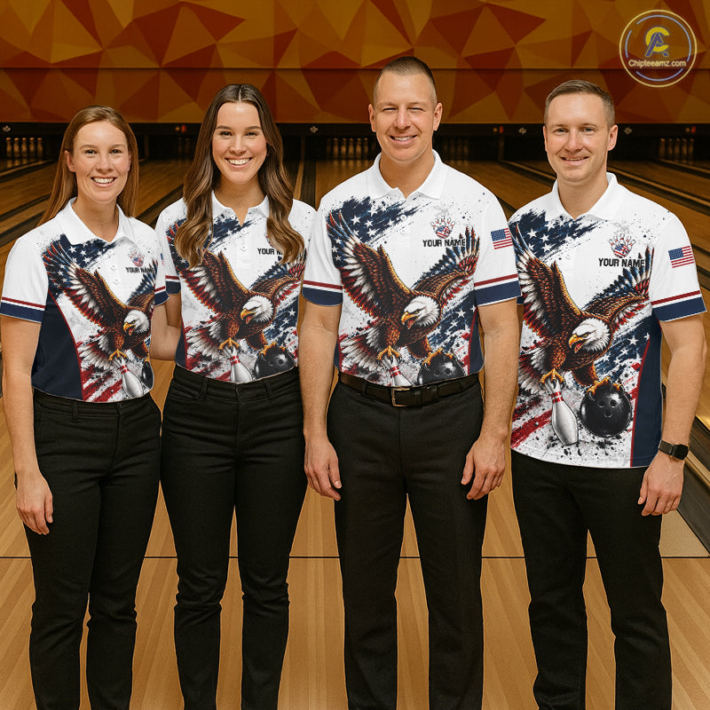 Patriotic Bowling Shirt For Men Custom American Flag Bowling Polo 1/4-Zip Eagle Retro Bowling Jersey NYN4508