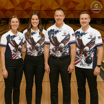 Patriotic Bowling Shirt For Women Custom American Flag Bowling Polo 1/4-Zip Eagle Retro Bowling Jersey NYN4508