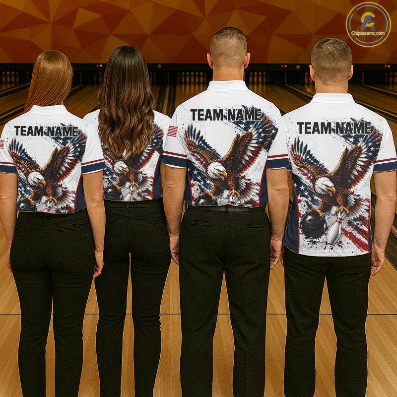 Patriotic Bowling Shirt For Men Custom American Flag Bowling Polo 1/4-Zip Eagle Retro Bowling Jersey NYN4508