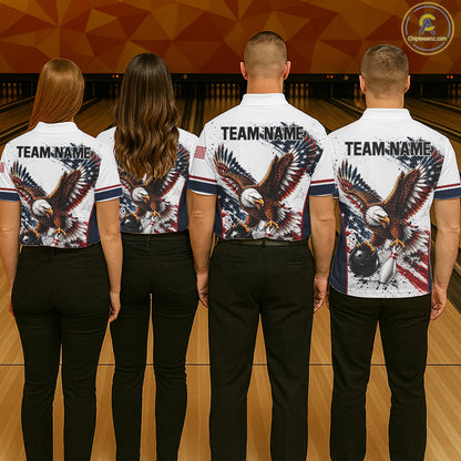 Patriotic Bowling Shirt For Men Custom American Flag Bowling Polo 1/4-Zip Eagle Retro Bowling Jersey NYN4508