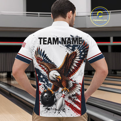 Patriotic Bowling Shirt For Women Custom American Flag Bowling Polo 1/4-Zip Eagle Retro Bowling Jersey NYN4508