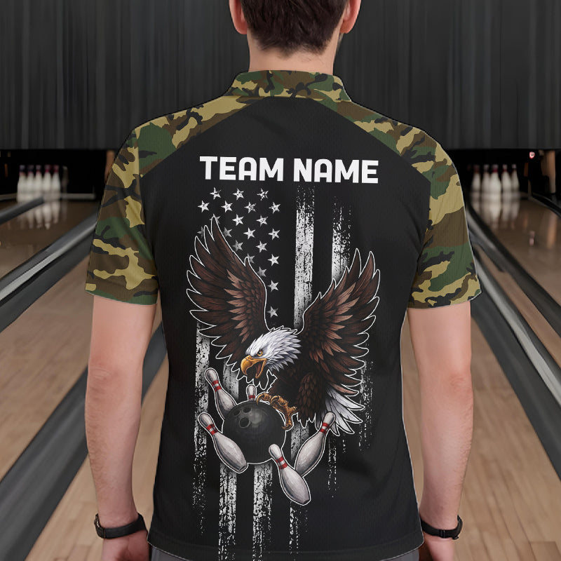 Patriotic USA Flag Darts Polo 1/4-Zip Shirt For Women Custom Green Military Camouflage Darts Team Jersey NYN4513