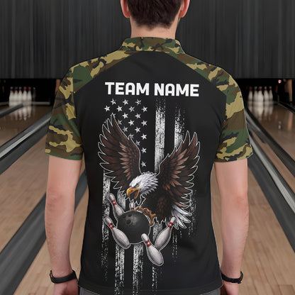 Patriotic USA Flag Darts Polo 1/4-Zip Shirt For Women Custom Green Military Camouflage Darts Team Jersey NYN4513
